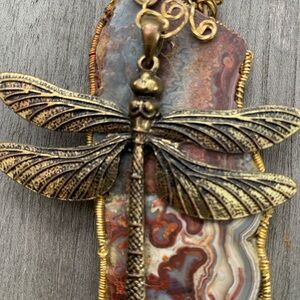 Artisan Dragonfly Pendant with Agate Stone